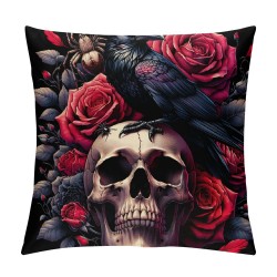 Ulloord Halloween Pillow Cover Sugar Skull Rose Flowers Skeleton Halloween All Saints Day Goth Gothic Crow Spider Throw Pillow Case Decorative Cushion Covers