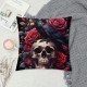 Ulloord Halloween Pillow Cover Sugar Skull Rose Flowers Skeleton Halloween All Saints Day Goth Gothic Crow Spider Throw Pillow Case Decorative Cushion Covers