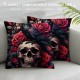 Ulloord Halloween Pillow Cover Sugar Skull Rose Flowers Skeleton Halloween All Saints Day Goth Gothic Crow Spider Throw Pillow Case Decorative Cushion Covers