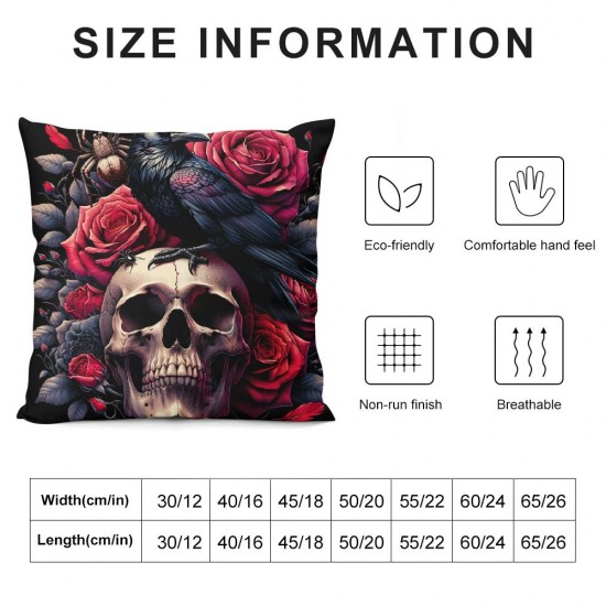 Ulloord Halloween Pillow Cover Sugar Skull Rose Flowers Skeleton Halloween All Saints Day Goth Gothic Crow Spider Throw Pillow Case Decorative Cushion Covers