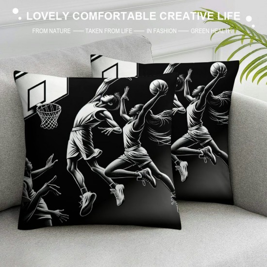 Ulloord  Basketball Throw Pillow Covers&nbsp;Men are Playing Basketball Pattern Decorative Pillow Case Cushion Cover Ball Lover Gift Decor Home Sofa (Black Basketball Set)