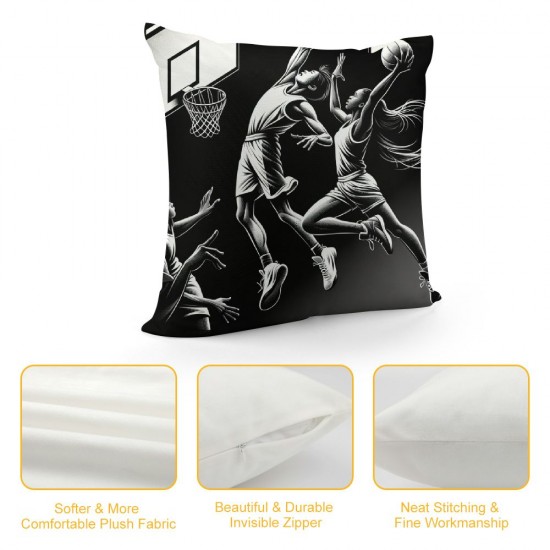 Ulloord  Basketball Throw Pillow Covers&nbsp;Men are Playing Basketball Pattern Decorative Pillow Case Cushion Cover Ball Lover Gift Decor Home Sofa (Black Basketball Set)