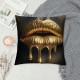 Ulloord  Gold Sexy Lip Throw Pillow Covers Black Gold Lips Pattern Design Decorative Pillow Case Super Soft Rock Punk Neoclassical Style Cushion Cover for Home Sofa