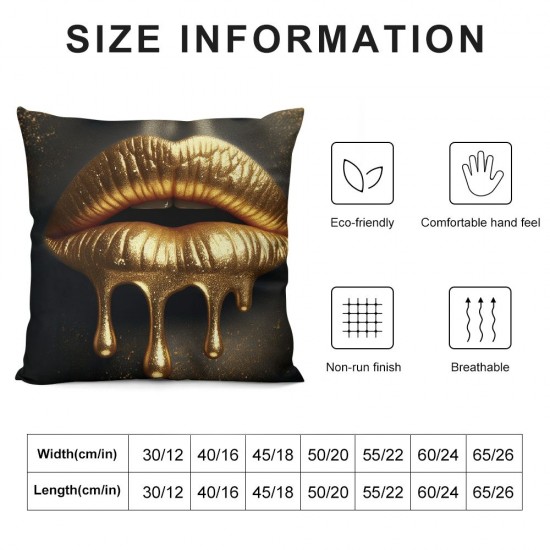 Ulloord  Gold Sexy Lip Throw Pillow Covers Black Gold Lips Pattern Design Decorative Pillow Case Super Soft Rock Punk Neoclassical Style Cushion Cover for Home Sofa