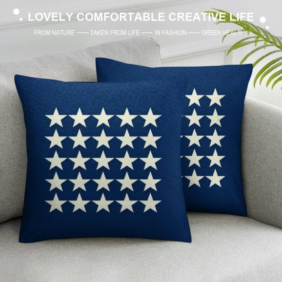 Ulloord  Patriotic July 4th Throw Pillow Covers Geometric Stars Square Cushion Cover USA Star Pillow Cases Navy Blue Background Pillowcases for Couch Sofa Bed Car