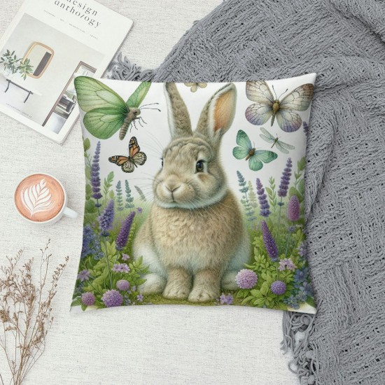  Vintage Rabbit Flowers Throw Pillow Covers Happy Easter Eggs Bunny Decorative Rustic Spring Pillow Case Outdoor Cushion Cover Decor Sofa