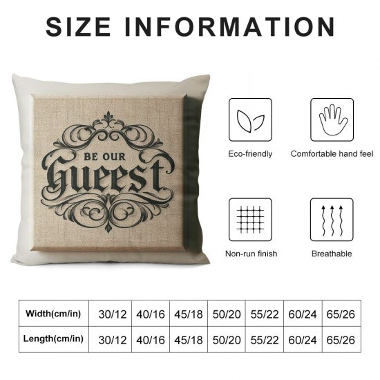 Ulloord Be Our Guest Quote Pillow CoverSquare Home Decorative Throw Pillow Case Cushion Covers