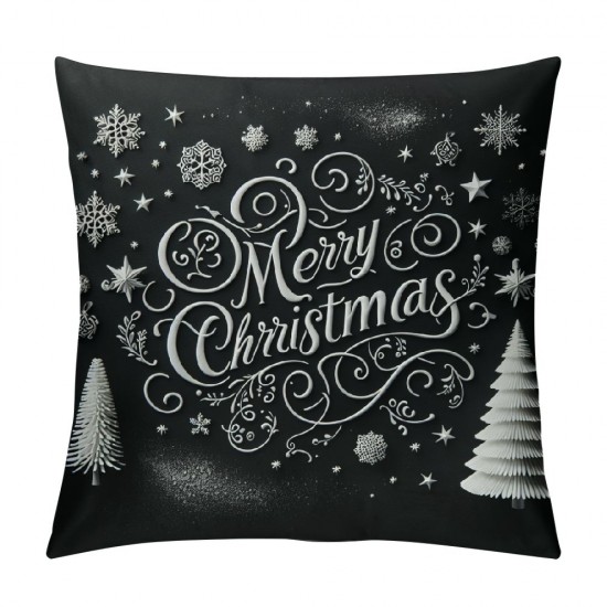 Ulloord Merry Christmas Trees Black White Snowflake Throw Pillow Covers Winter Xmas Square Decorative Pillow Cases Cushion Cover Outdoor Decorations Sofa