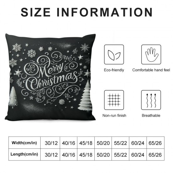 Ulloord Merry Christmas Trees Black White Snowflake Throw Pillow Covers Winter Xmas Square Decorative Pillow Cases Cushion Cover Outdoor Decorations Sofa