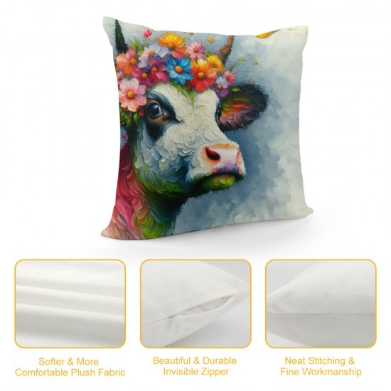 Smilayrd Farm Animal Farmhouse Pillow Covers Oil Painting Lovely Cow with Decor Throw Pillow Case Rustic Country Animal Cushion Cover Outdoor for Sofa