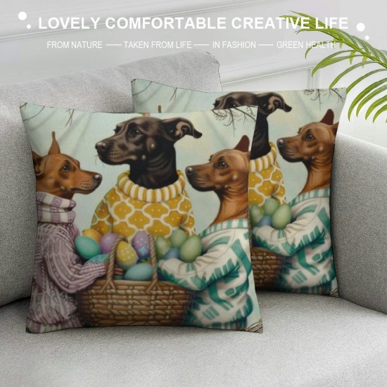 Pillow Covers Set of , Bunny Eggs Dog Cat Spring Home Farmhouse Holiday Colorful Easter Decorative Throw Pillows for Home Sofa Couch Decoration