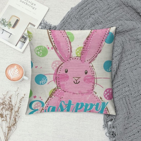 Easter Pillow Covers Set of , Bunny Decorations Holiday Farmhouse Spring Pillow Case for Home Sofa Couch Decor (Pink AA