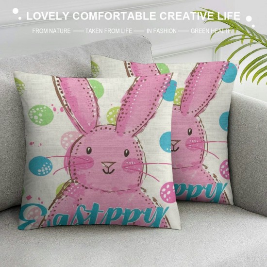 Easter Pillow Covers Set of , Bunny Decorations Holiday Farmhouse Spring Pillow Case for Home Sofa Couch Decor (Pink AA