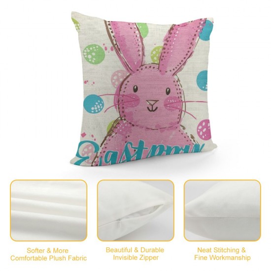 Easter Pillow Covers Set of , Bunny Decorations Holiday Farmhouse Spring Pillow Case for Home Sofa Couch Decor (Pink AA