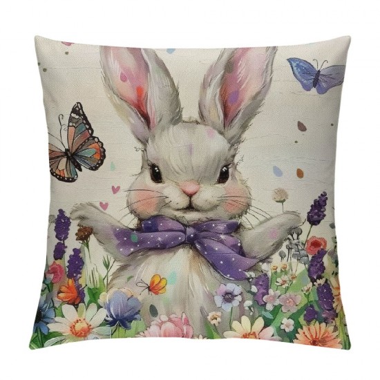 Qinduosi Pillow Covers Inch Set of Purple Rabbit Bunny Floral Butterfly Spring Holiday Farmhouse Decorative Throw Pillow Cases Cushion Cover for