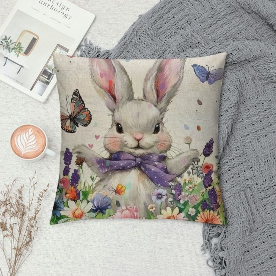 Qinduosi Pillow Covers Inch Set of Purple Rabbit Bunny Floral Butterfly Spring Holiday Farmhouse Decorative Throw Pillow Cases Cushion Cover for