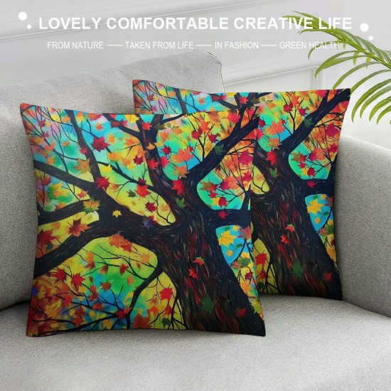 Watercolor Tree Throw Pillow Cover - Colorful Tree Pillow Covers Set of  Nature Forest Pillowcase Decor for Indoor Outdoor Home Sofa Bedroom Living Room