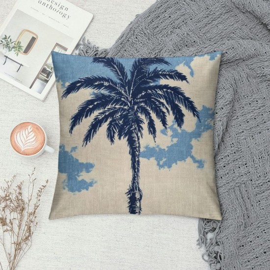 Qinduosi Navy Blue Palm Tree Pillow Covers Inch Set of Plants Coconut Trees Decorative Pillow Cases Vintage Cushion Case Home Decor for Sofa Couch Outdoor