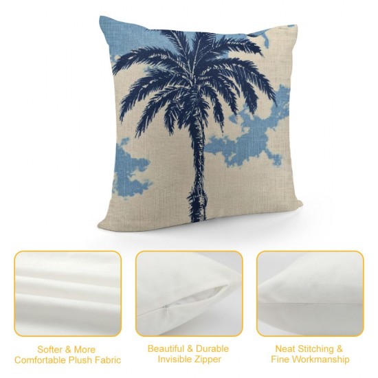 Qinduosi Navy Blue Palm Tree Pillow Covers Inch Set of Plants Coconut Trees Decorative Pillow Cases Vintage Cushion Case Home Decor for Sofa Couch Outdoor