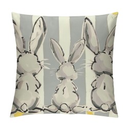 Qinduosi  Gray Stripes Bunny Easter Pillow Covers Inch Rabbit Holiday Couch Pillow Cases Grey Sping Rustic Farmhouse Decorative Throw Pillows Set of  Home Decor for Living Room Bedroom Sofa Couch