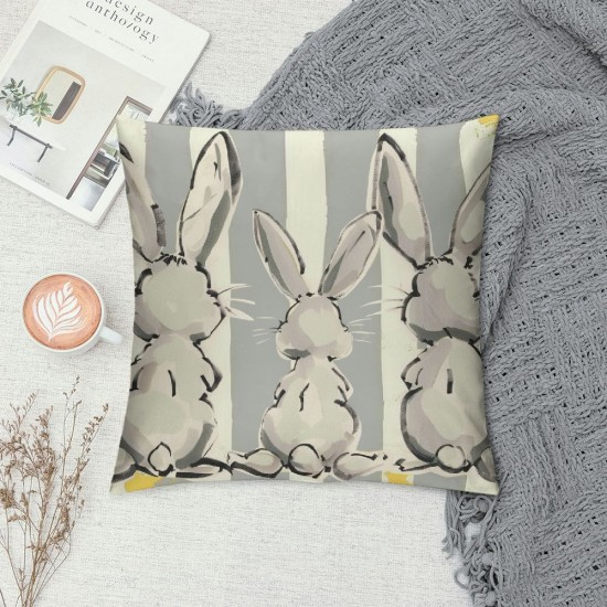 Qinduosi  Gray Stripes Bunny Easter Pillow Covers Inch Rabbit Holiday Couch Pillow Cases Grey Sping Rustic Farmhouse Decorative Throw Pillows Set of  Home Decor for Living Room Bedroom Sofa Couch