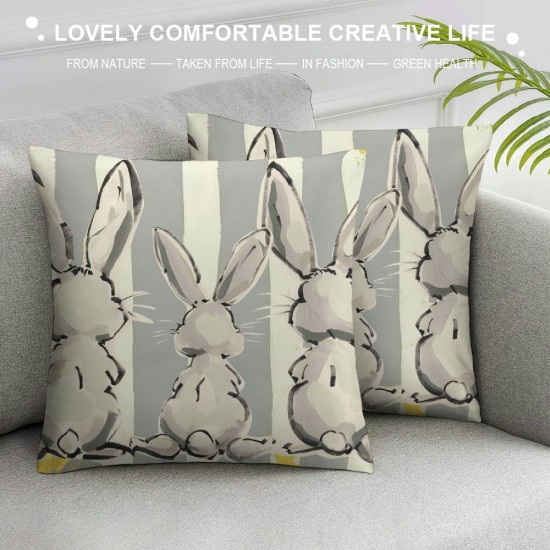 Qinduosi  Gray Stripes Bunny Easter Pillow Covers Inch Rabbit Holiday Couch Pillow Cases Grey Sping Rustic Farmhouse Decorative Throw Pillows Set of  Home Decor for Living Room Bedroom Sofa Couch