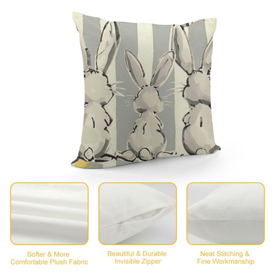 Qinduosi  Gray Stripes Bunny Easter Pillow Covers Inch Rabbit Holiday Couch Pillow Cases Grey Sping Rustic Farmhouse Decorative Throw Pillows Set of  Home Decor for Living Room Bedroom Sofa Couch