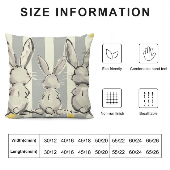 Qinduosi  Gray Stripes Bunny Easter Pillow Covers Inch Rabbit Holiday Couch Pillow Cases Grey Sping Rustic Farmhouse Decorative Throw Pillows Set of  Home Decor for Living Room Bedroom Sofa Couch