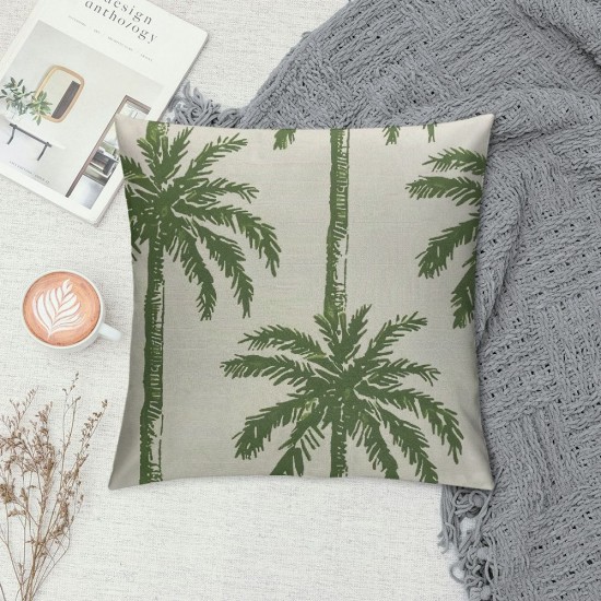 Qinduosi Sage Green Palm Tree Pillow Covers Inch Coconut Trees Coastal Plants Decorative Pillow Cases Set of Summer Retro Linen Throw Pillows Home Decor For Sofa Porch Couch Outdoor