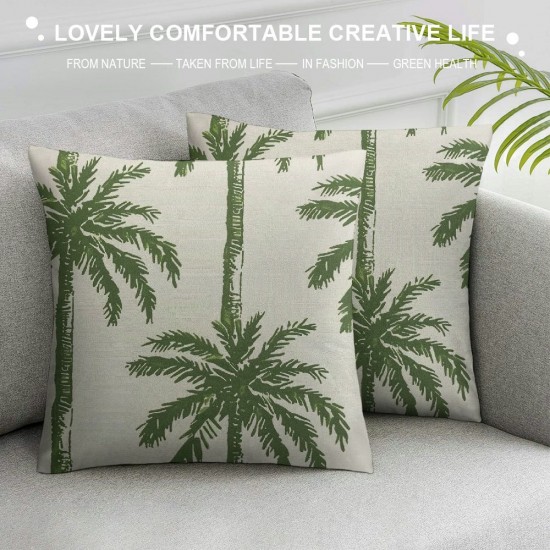 Qinduosi Sage Green Palm Tree Pillow Covers Inch Coconut Trees Coastal Plants Decorative Pillow Cases Set of Summer Retro Linen Throw Pillows Home Decor For Sofa Porch Couch Outdoor