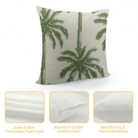 Qinduosi Sage Green Palm Tree Pillow Covers Inch Coconut Trees Coastal Plants Decorative Pillow Cases Set of Summer Retro Linen Throw Pillows Home Decor For Sofa Porch Couch Outdoor