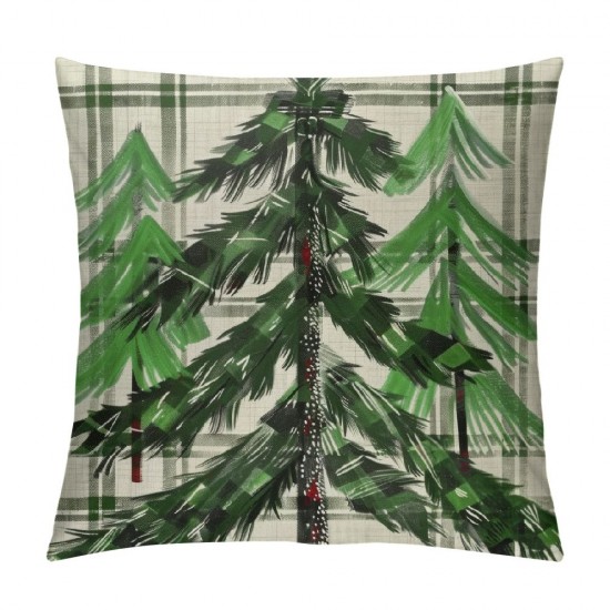 Qinduosi Watercolor Christmas Tree Pillow Covers Inch Green Black White Buffalo Plaid Decorative Pillow Cases Xmas Holiday Square Throw Pillows Set of  Home Decor For Sofa Couch Bedroom Porch Outdoor