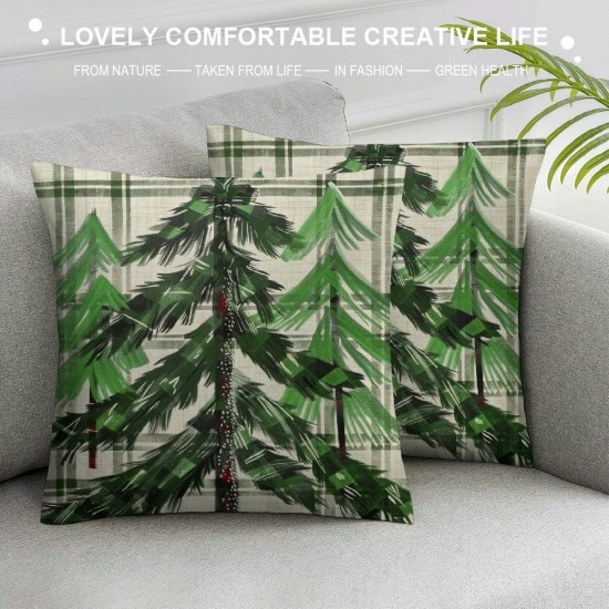 Qinduosi Watercolor Christmas Tree Pillow Covers Inch Green Black White Buffalo Plaid Decorative Pillow Cases Xmas Holiday Square Throw Pillows Set of  Home Decor For Sofa Couch Bedroom Porch Outdoor