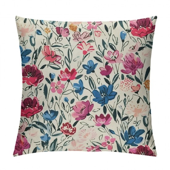 Qinduosi Easter Pink Blue Floral Pillow Covers Set of Spring Vintage Rustic Old Style Cute Flower Print Decorative Outdoor Pillowcases Farmhouse Throw Cushion Case Decor for Couch Sofa Bed