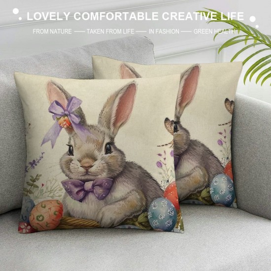 Pillow Covers Inch Set of Rabbit Bunny Butterfly Floral Leaves Spring Farmhouse Decoration Throw Pillow Cases Cushion Cover Linen for Sofa Couch