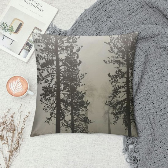 Qinduosi Grey Tree Pillow Covers Forest Gray Beige Decorative Nature Pine Trees Throw Pillows Pillowcase Square Cushion Case for Couch Sofa Bed Bedroom Car Living Room, Inch, Grey