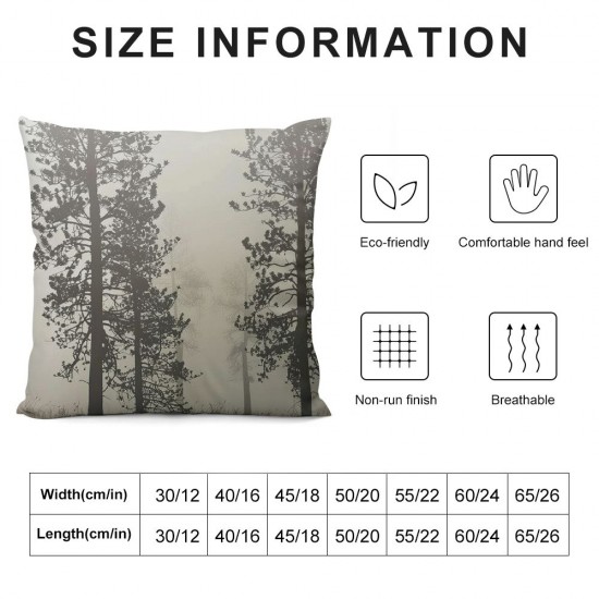 Qinduosi Grey Tree Pillow Covers Forest Gray Beige Decorative Nature Pine Trees Throw Pillows Pillowcase Square Cushion Case for Couch Sofa Bed Bedroom Car Living Room, Inch, Grey