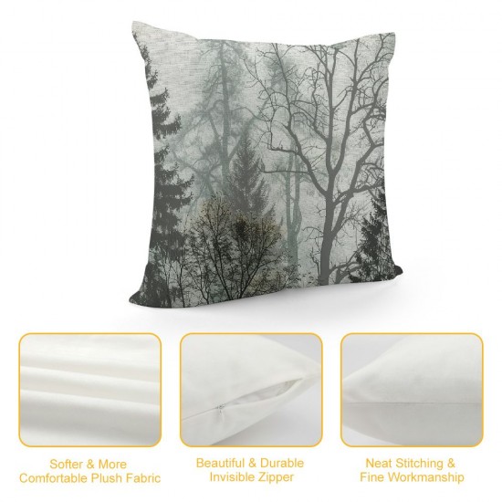 Qinduosi  Nature Throw Pillow Cushion Cover, Silhouette of Trees Forest Freshness Themed Woodland Branches Image, Decorative Square Accent Pillow Case, ", Grey White