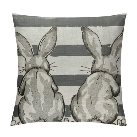 Qinduosi Easter Pillow Covers Inch Set of , Grey Stripes Bunny Throw Pillow Covers Spring Holiday Outdoor Decorative Pillows for Couch Home Sofa Summer Decor