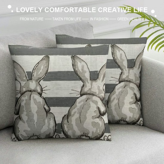 Qinduosi Easter Pillow Covers Inch Set of , Grey Stripes Bunny Throw Pillow Covers Spring Holiday Outdoor Decorative Pillows for Couch Home Sofa Summer Decor