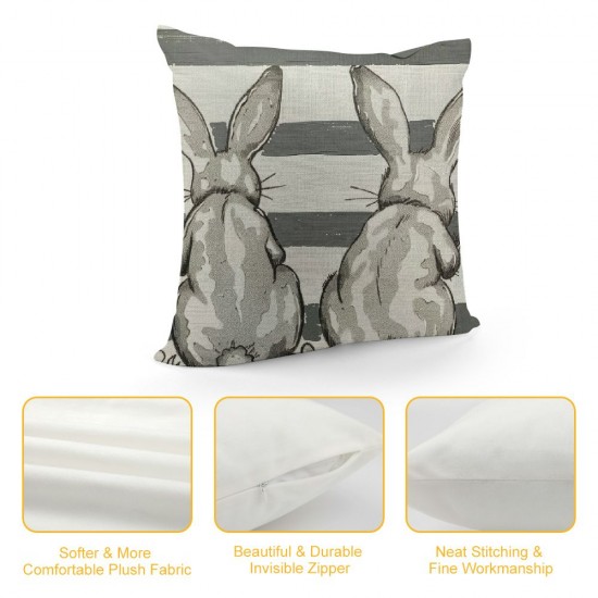 Qinduosi Easter Pillow Covers Inch Set of , Grey Stripes Bunny Throw Pillow Covers Spring Holiday Outdoor Decorative Pillows for Couch Home Sofa Summer Decor