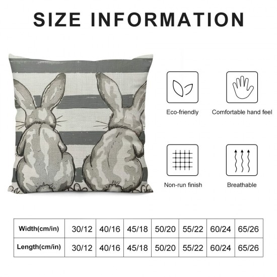 Qinduosi Easter Pillow Covers Inch Set of , Grey Stripes Bunny Throw Pillow Covers Spring Holiday Outdoor Decorative Pillows for Couch Home Sofa Summer Decor