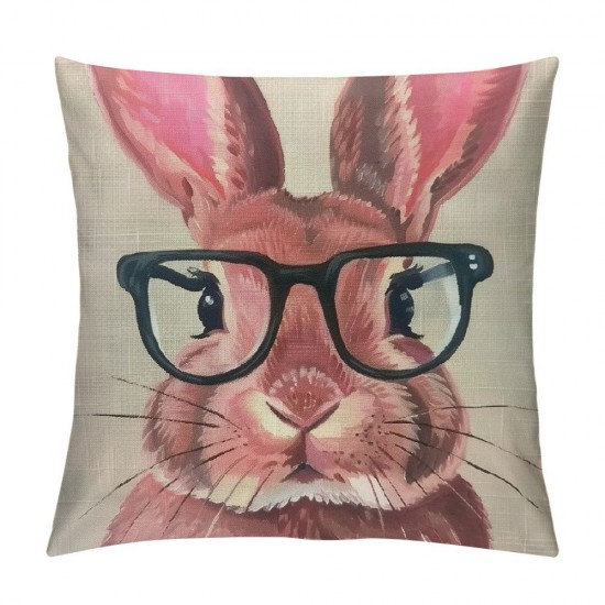 Cute Rabbit Throw Pillow Cover Animal Hare Bunny Cartoon Portrait Domestic Watercolor Pillow Case Inch Decorative Men Women Boy Girl Room Cushion Cover for Home Couch Bed