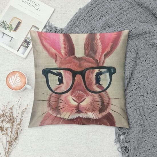 Cute Rabbit Throw Pillow Cover Animal Hare Bunny Cartoon Portrait Domestic Watercolor Pillow Case Inch Decorative Men Women Boy Girl Room Cushion Cover for Home Couch Bed