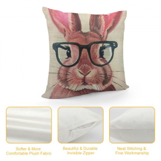 Cute Rabbit Throw Pillow Cover Animal Hare Bunny Cartoon Portrait Domestic Watercolor Pillow Case Inch Decorative Men Women Boy Girl Room Cushion Cover for Home Couch Bed