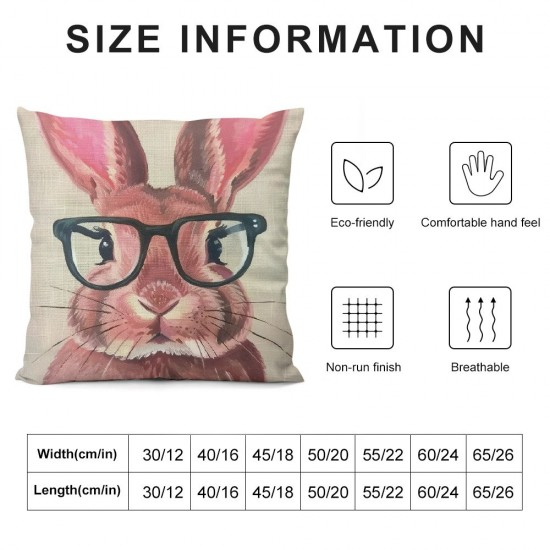 Cute Rabbit Throw Pillow Cover Animal Hare Bunny Cartoon Portrait Domestic Watercolor Pillow Case Inch Decorative Men Women Boy Girl Room Cushion Cover for Home Couch Bed