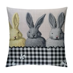 Easter Bunny Throw Pillow Covers Farmhouse Buffalo Check Plaid Welcome /Easter Eggs Decorative Pillow Cases Sofa/Couch/Porch Decorations(Black)