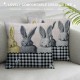 Easter Bunny Throw Pillow Covers Farmhouse Buffalo Check Plaid Welcome /Easter Eggs Decorative Pillow Cases Sofa/Couch/Porch Decorations(Black)