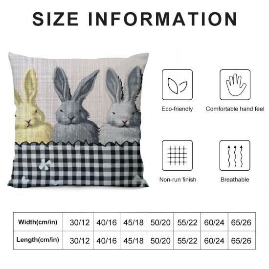 Easter Bunny Throw Pillow Covers Farmhouse Buffalo Check Plaid Welcome /Easter Eggs Decorative Pillow Cases Sofa/Couch/Porch Decorations(Black)