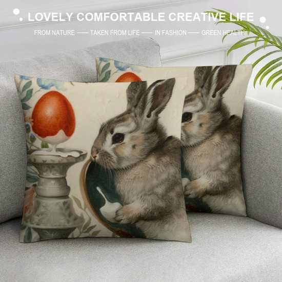 Qinduosi Pillow Covers Eeater Decorations Easter Pillow Covers Inch Bunny Eggs Decorative Pillow Cases Holiday Throw Cushion Cover for Home Couch Office Car Decor